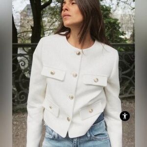 Zara NWOT Winter White Round Neck Lady Jacket XS